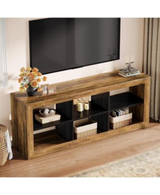63" TV Stand for Up to 70 Inch TVs, Farmhouse Entertainment Center with 6 Open Storage Cubes, Wooden Media Console TV