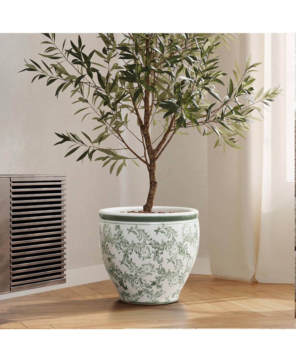 LuxenHome Paisley Ceramic Planter, 11.42" Round, Indoor & Outdoor Flower Pot