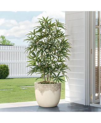 Antique Travertine 15.75" Round Planter, Tapered Pot for Indoor & Outdoor Use