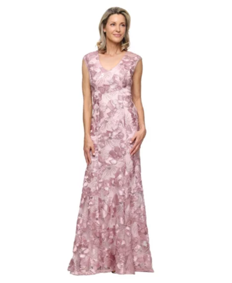 Petite V-Neck Sleeveless Gown - Rose