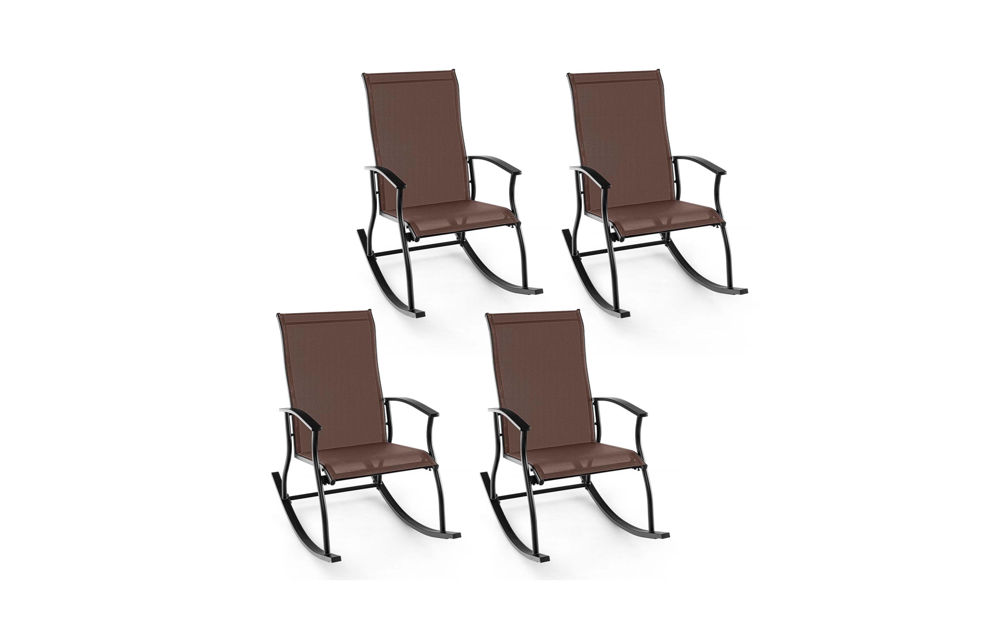 Gymax Set of 4 Outdoor Rocking Chair Patio Rocker w/ Breathable Fabric