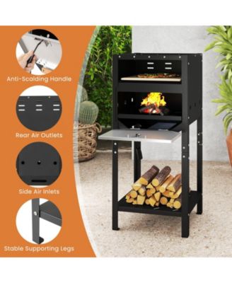 12" Outdoor Pizza Oven with Ash Tray & Wood Storage Compartment