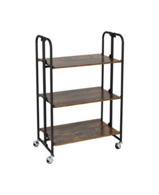 Folding Rolling Kitchen Utility Cart, Serving Island with Storage Shelves