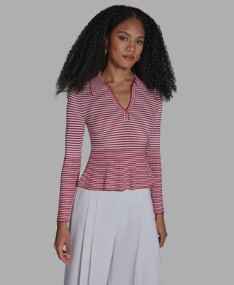 Women's Collared Striped Polo Top