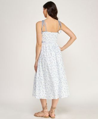 Juniors' Floral Sweetheart Neck Midi Dress