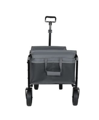 Convertible Folding 4-Wheel Wagon Cart - Heavy Duty Trolley with Bench Seat and Dog Leash, 360 lbs Capacity for Camping, Shopping