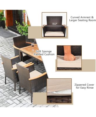 Patio Wicker Chairs 6 PCS w/Steel Frame & Soft Cushions Armrests Outdoor