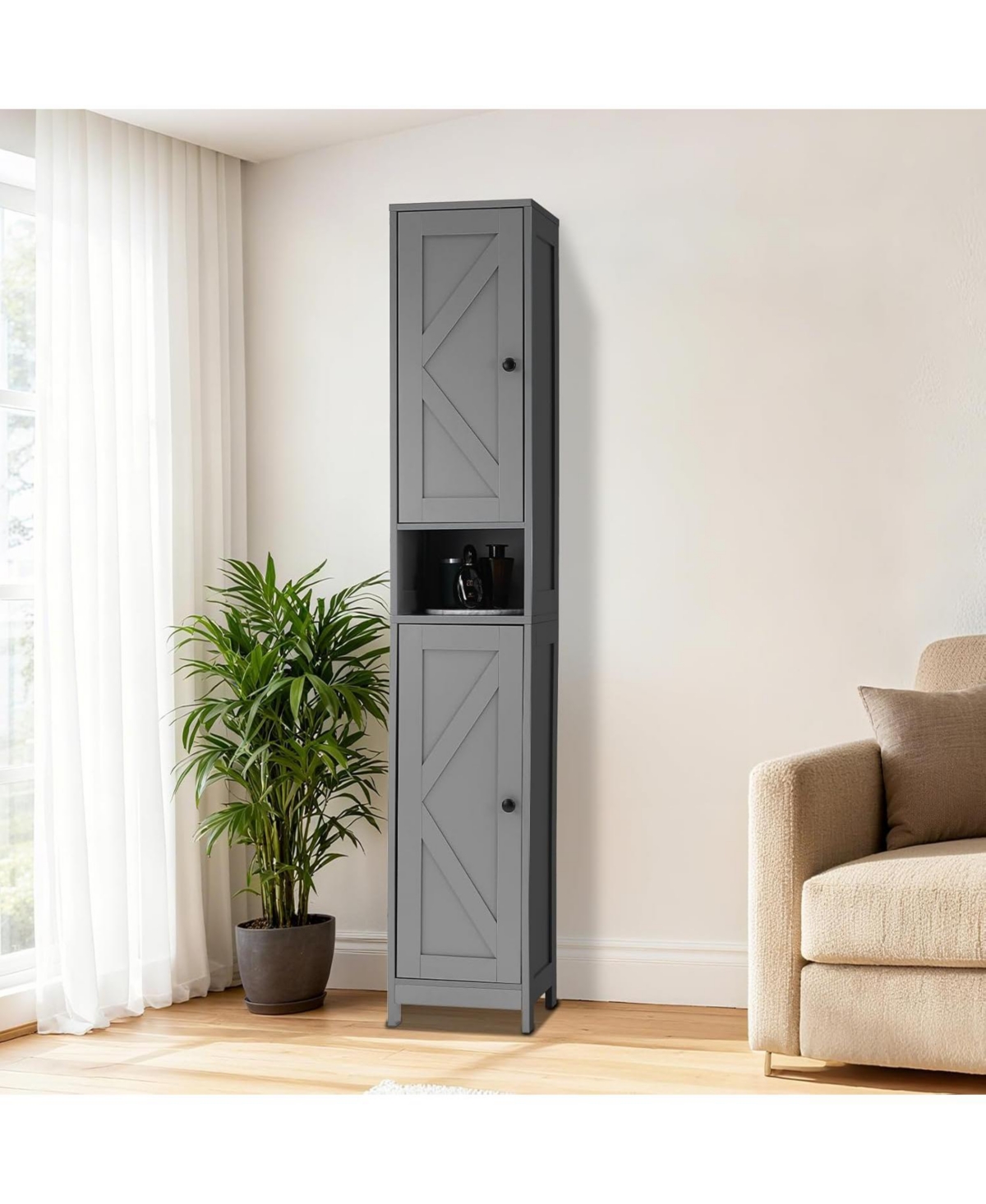 gaomon Tall Narrow Bathroom Cabinet, 66.9", Freestanding Water-Resistant Storage, 2 Doors, Small Space Organizer