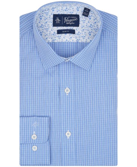 Мужская рубашка Original Penguin Slim-Fit Checks Dress Shirt, цвет: Синий