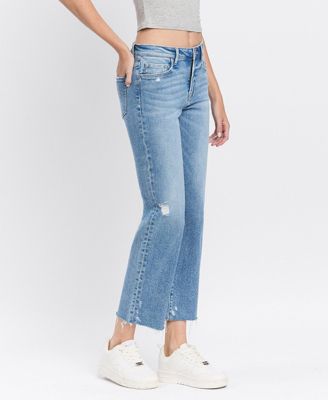 Women's High Rise Distressed Ankle Straight Jeans