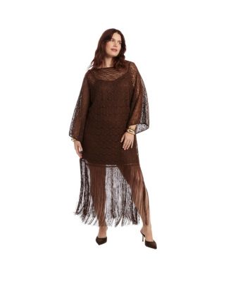 Women's Lace Kimono Dress With Fringe