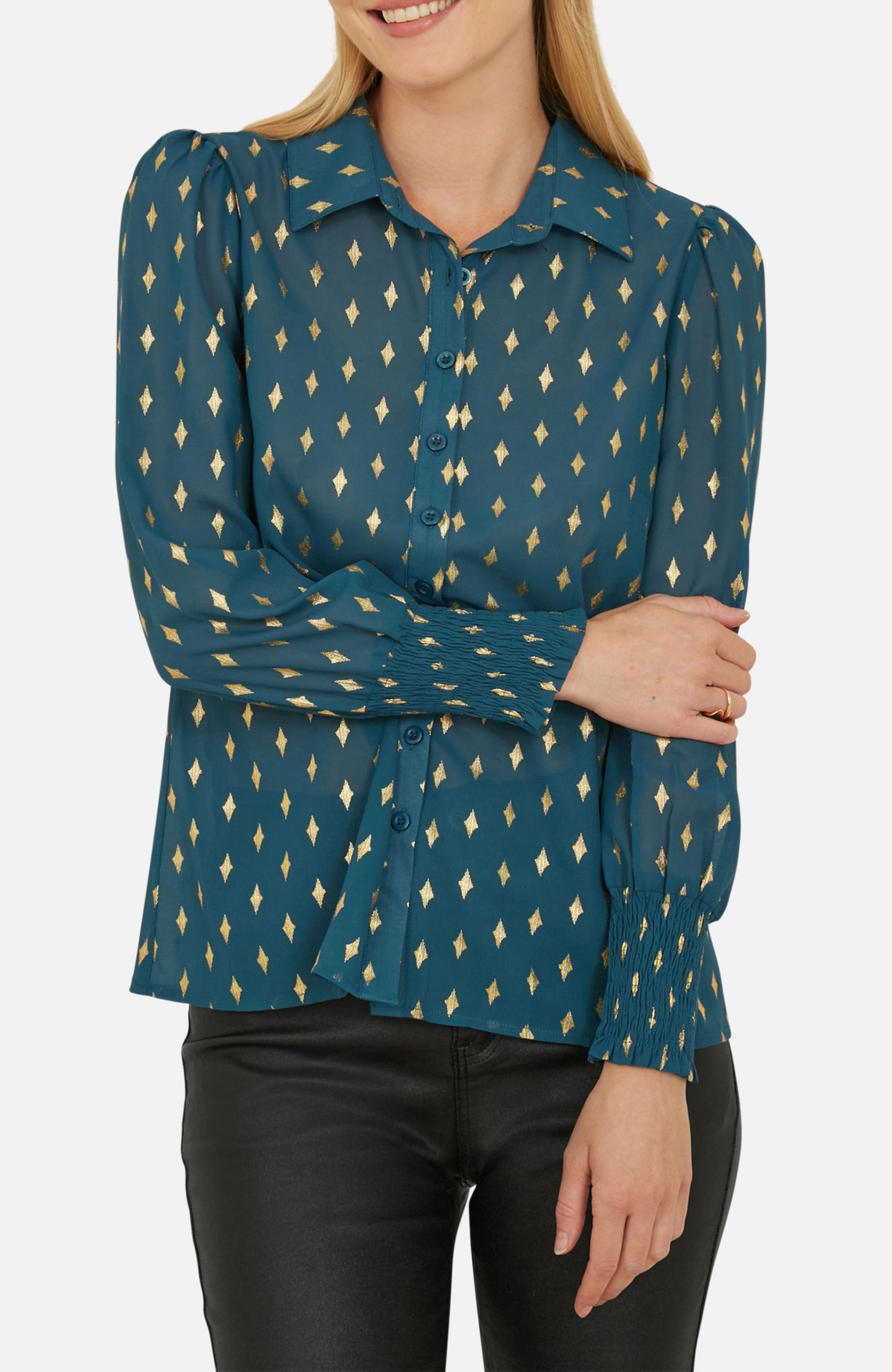 Женская блузка Yumi Diamond Foil Print, цвет: Бирюзовый — фото 4