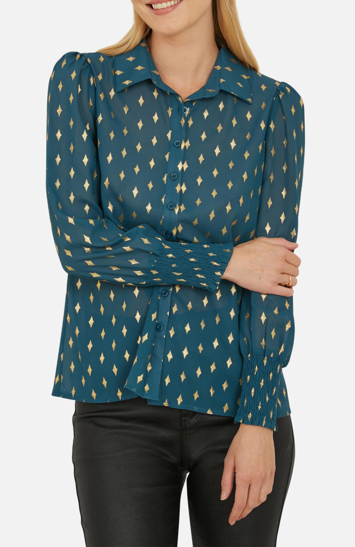 Yumi Women's Diamond Foil Print Blouse