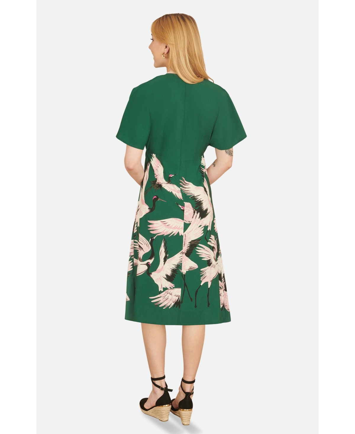 Yumi Women's Crane Print Kimono Midi Dress