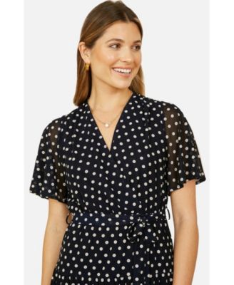 Women's Dot Print Mesh Stretch Midi Skater Dress