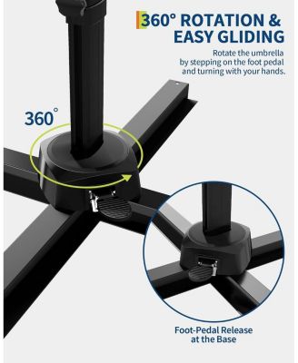 10 ft Cantilever Patio Umbrella with Base, 360  Rotation, Offset Market Sun Shade, Outdoor Deck & Garden, Brown