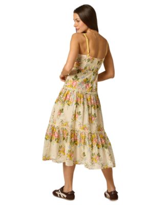 Women's Printed Square Neck Midi Dress