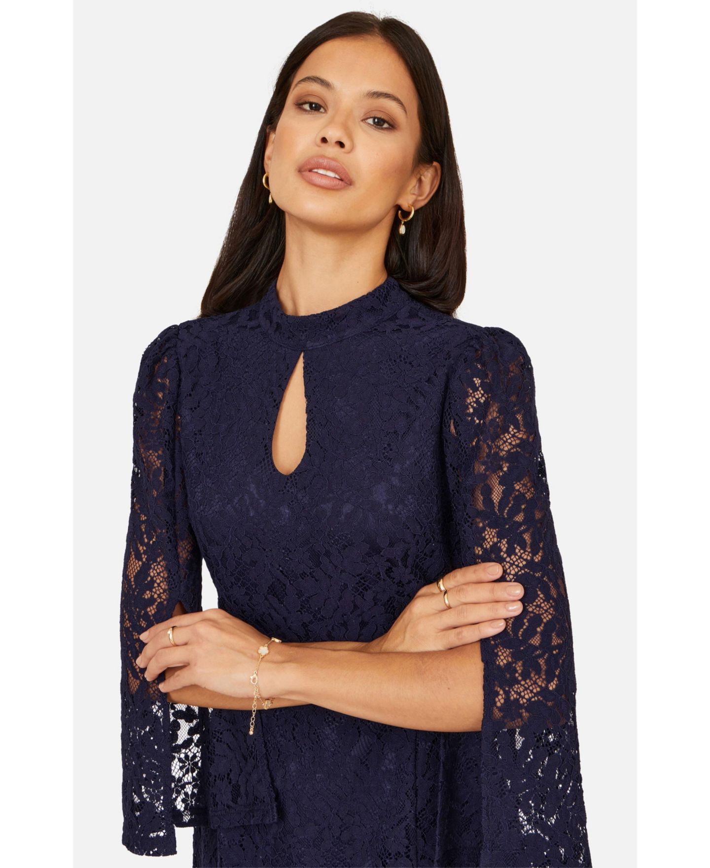 Женское платье Yumi Lace Fitted Midi, цвет: Тёмно-синий — фото 4