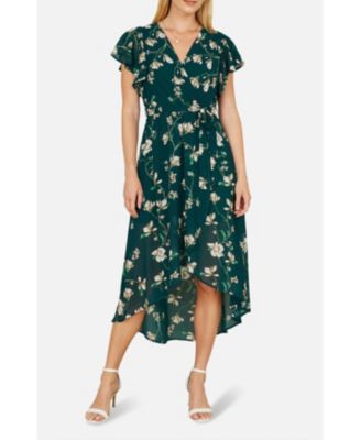 Women's Floral Frill Hem Wrap Midi Dress