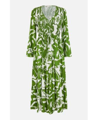 Women's Abstract Print Ruched V-Neck Midi Dress