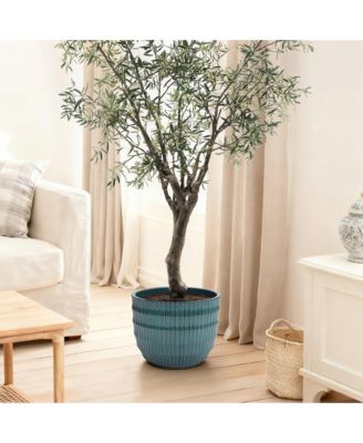 Boho Coastal Ceramic Planter, Tall Pot with Ribbed Texture & Weathered Finish