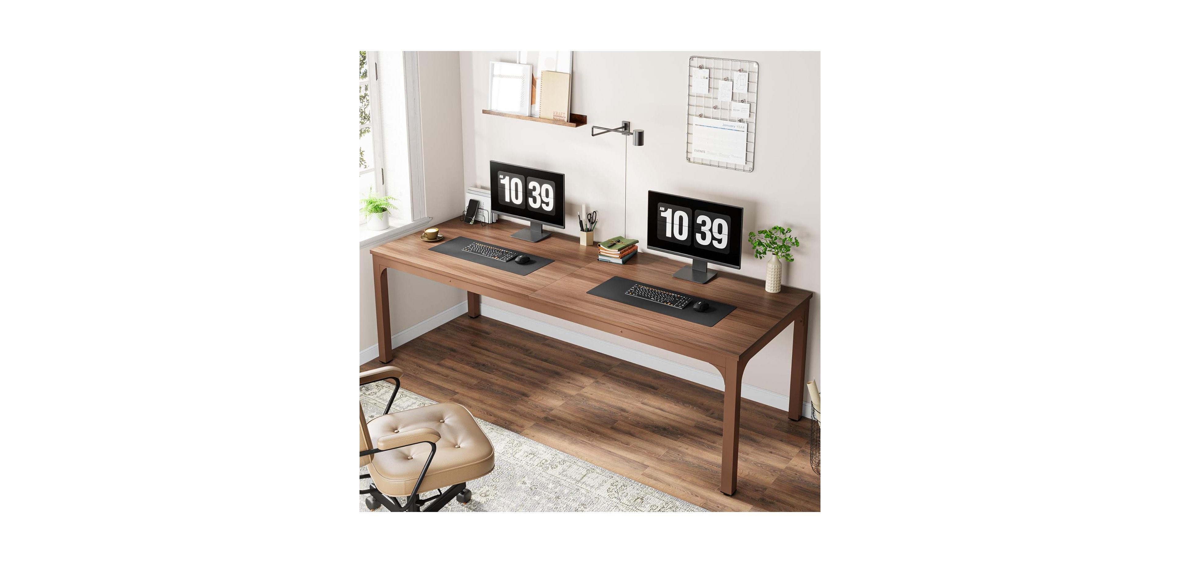 Tribesigns Long Computer Desk, 2 Person Desk for Home Office, Coffee