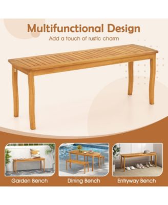 Long Patio Dining Bench w/ Slatted Seat Backless Wooden Picnic Bench