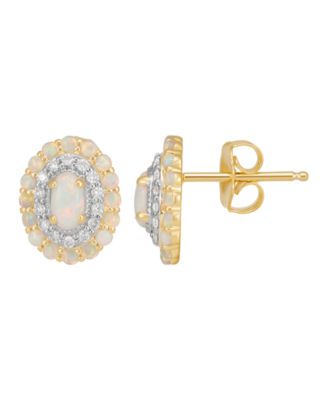 Lab Grown Opal (2/3 ct. t.w.) & Lab Grown White Sapphire (1/4 ct. t.w.) Stud Earrings in 14k Yellow Gold Plated Sterling Silver