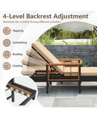 2 PCS Patio Rattan Chaise Lounge w/ Side Table Outdoor Reclining Chair Set