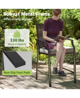 Patio Bar Stools Set of 2 w/ Armrest Fabric Seat & Heavy-Duty Metal Frame