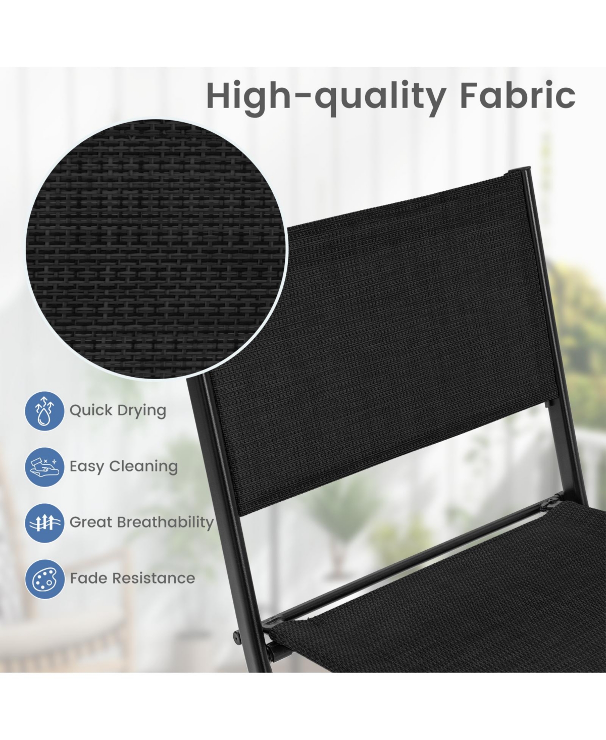 Gymax Folding Bar Stools Set of 2 Patio Sling Chairs Backrest Humanized Footrest