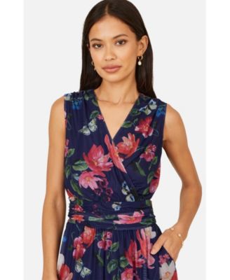 Women's Floral Print Mesh Stretch Midi Dress