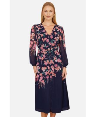Women's Belted Floral Midi Dress