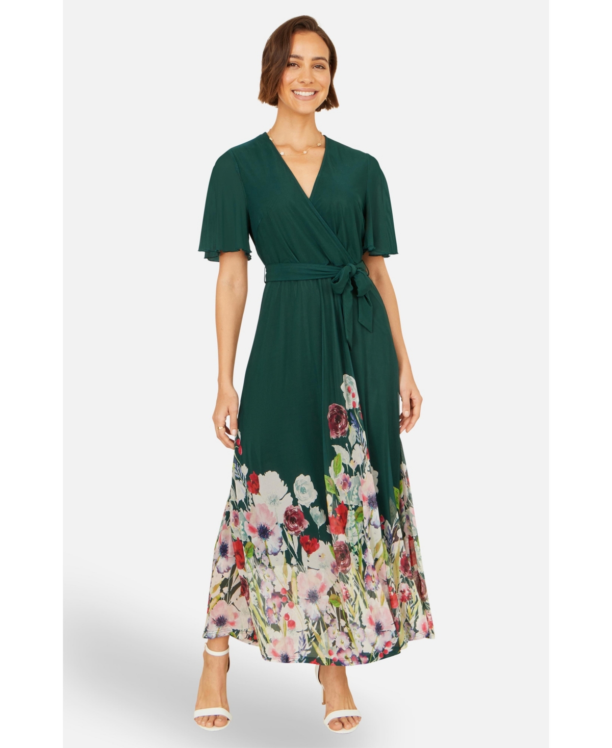 Yumi Women's Mesh Wrap Midi Dress