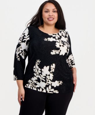 Plus Size Floral Jacquard Knit Top, Macy's Exclusive