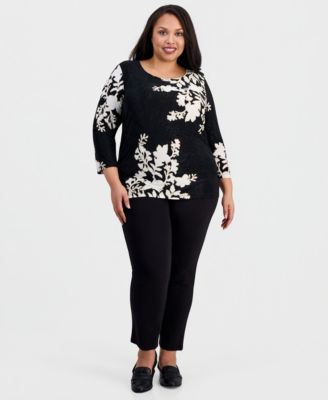 Plus Size Floral Jacquard Knit Top, Macy's Exclusive
