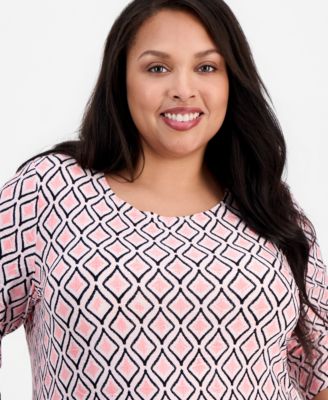 Plus Size Geo-Print Jacquard Knit Top, Macy's Exclusive