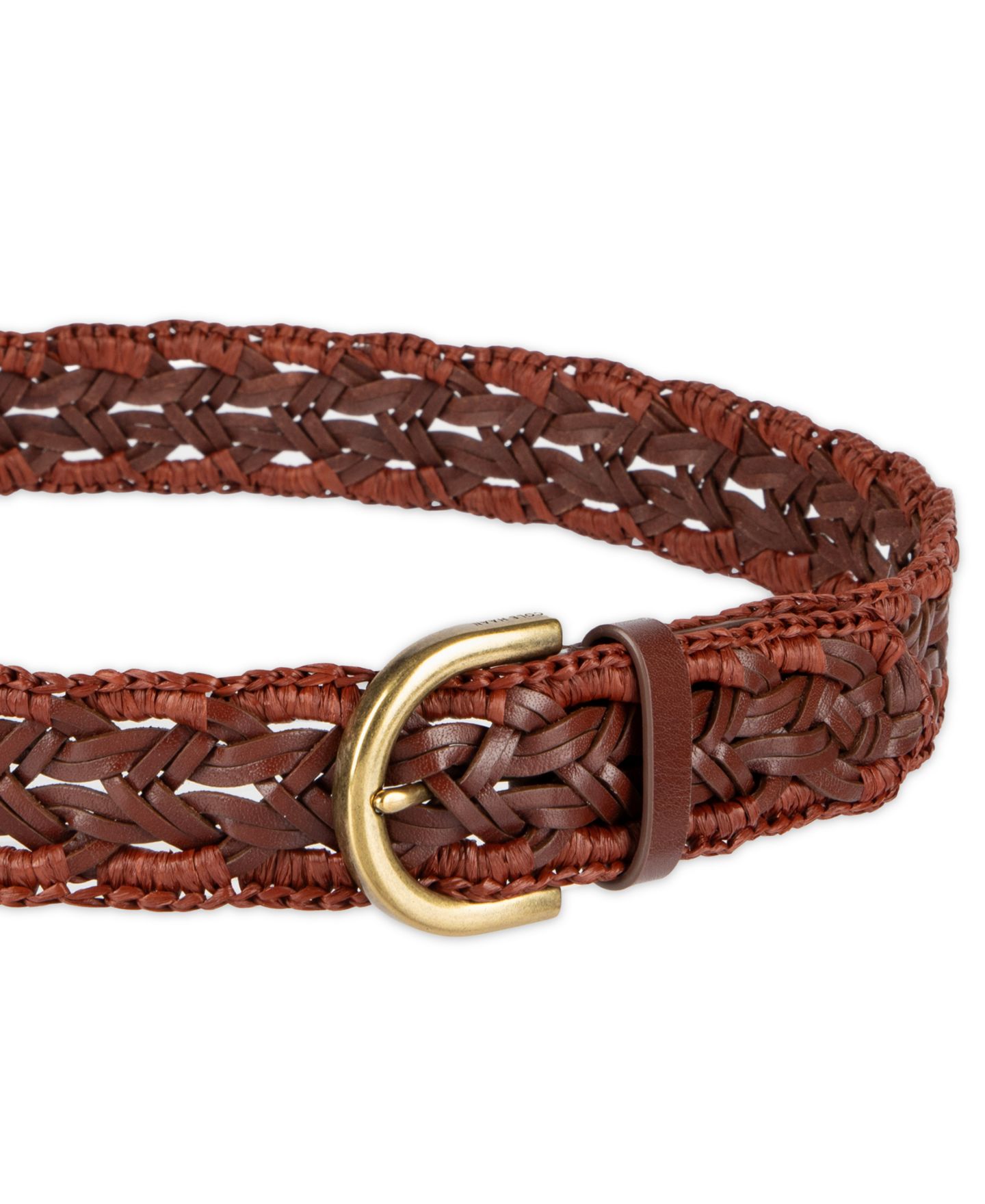 Женский ремень Cole Haan Fully Adjustable Raffia and Leather Braided, цвет: Коньячный — фото 6