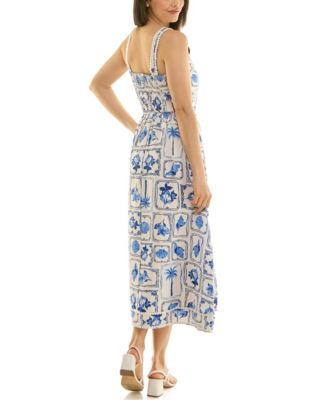 Women's V-Neck Printed Midi Dress