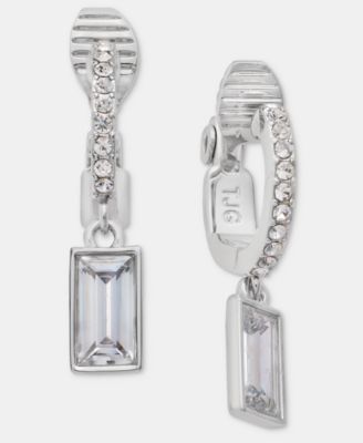 Silver-Tone Cubic Zirconia Huggie Drop Easy Comfort Clip Earrings