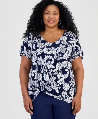 Plus Size Sicily Scroll V-Neck Flutter-Sleeve Top
