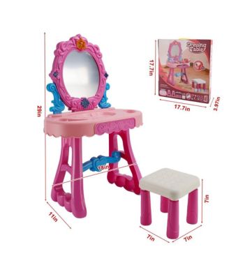 Toddler Vanity Set, Light-Up Mirror with Music, Stool & 29 Pretend Play Accessories