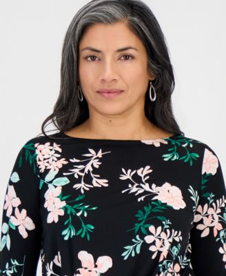 Petite Printed Asymmetric Twist-Front Top