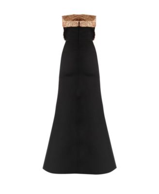 Women's Long Strapless Dress with Sequin Bow