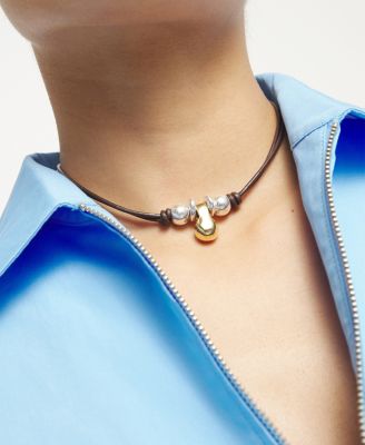 Leather Necklace with Three 18k Gold Alloy Plated Balls