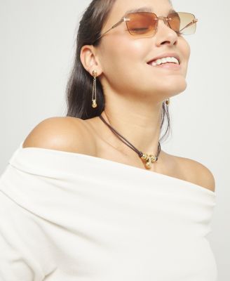 18k Gold Metal Alloy Earrings with Long Chain and Ball Detail