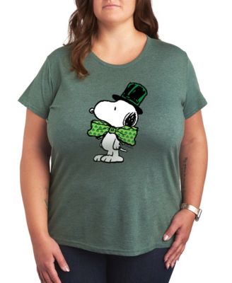 Plus Size Peanuts Snoopy Bowtie St. Patrick's Day Graphic Crewneck T-Shirt