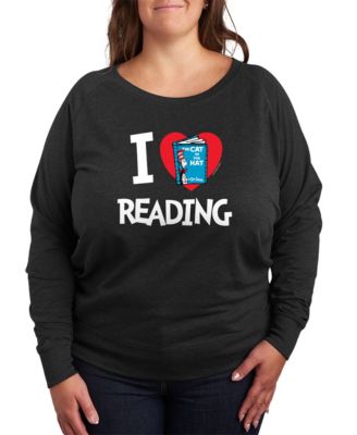 Plus Size Dr. Seuss Cat in the Hat Love Reading French Terry Graphic Crewneck T-Shirt