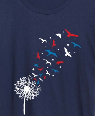 Plus Size Instant Message Patriotic Dandelion Birds Graphic Crewneck T-Shirt