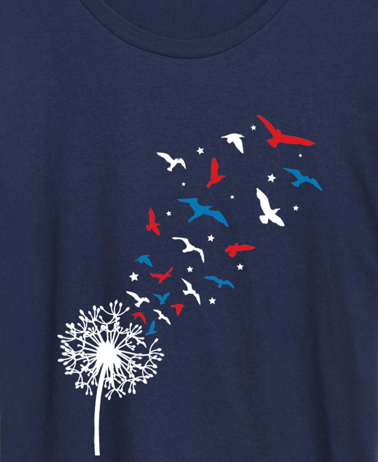 Женская футболка Hybrid Apparel Plus Size Instant Message Patriotic Dandelion Birds Graphic Crewneck, цвет: Тёмно-синий — фото 2